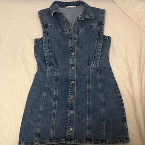 Abercrombie Denim Sleeveless Button-Down Dress L Tall